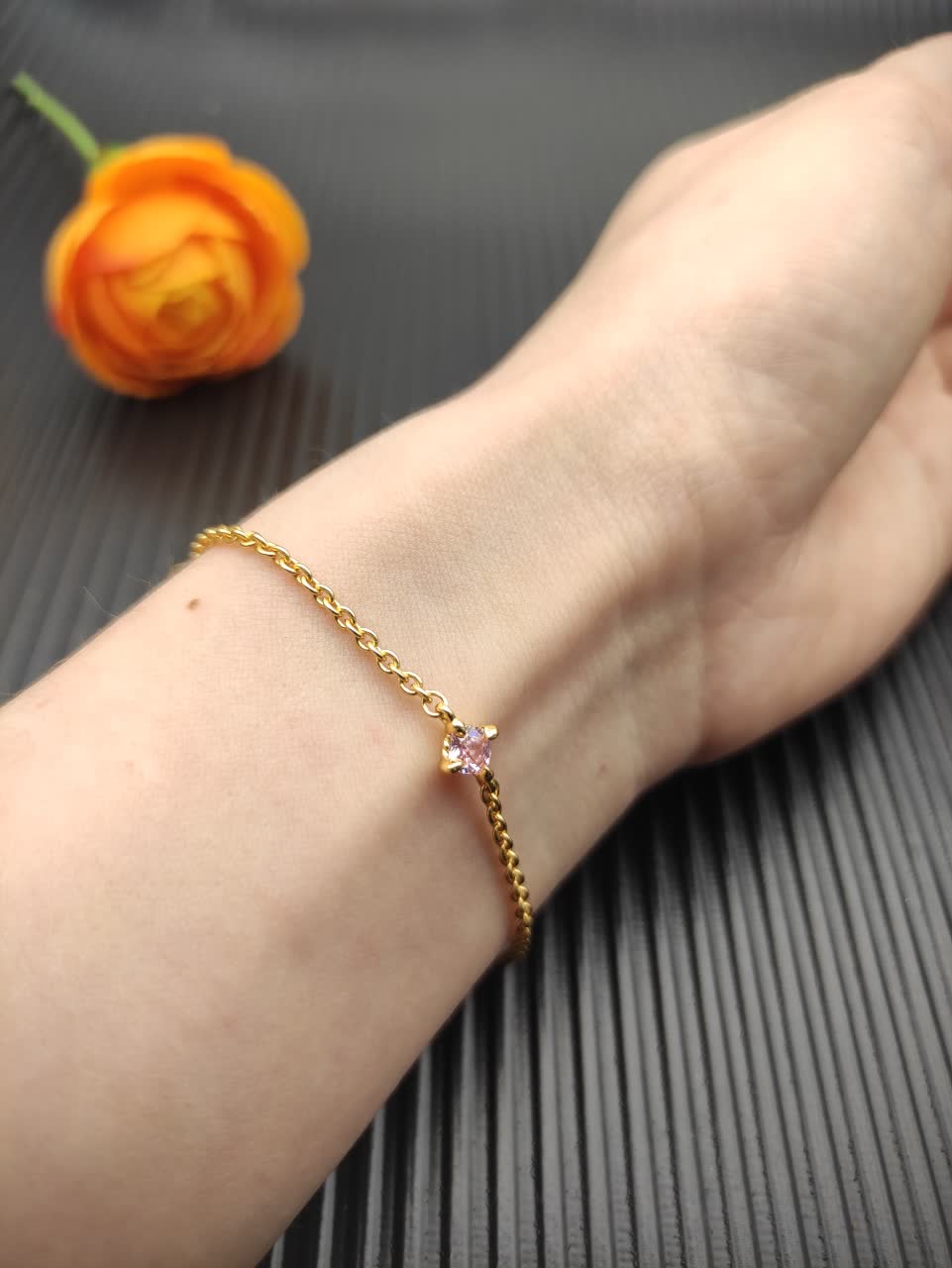 David Yurman Delicate Gold Bracelet with Pink Gemstone